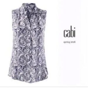 CAbi 5038 Plaza Blue Print Sleeveless Blouse Top Career Large